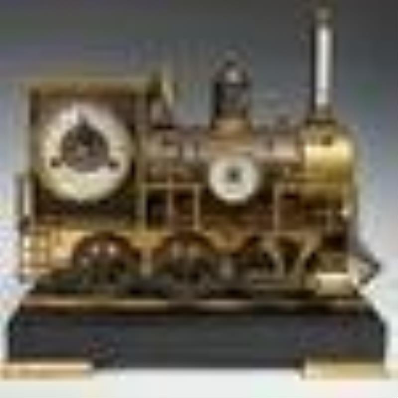 French Locomotive Automaton Clock, Barometer, & Thermometer