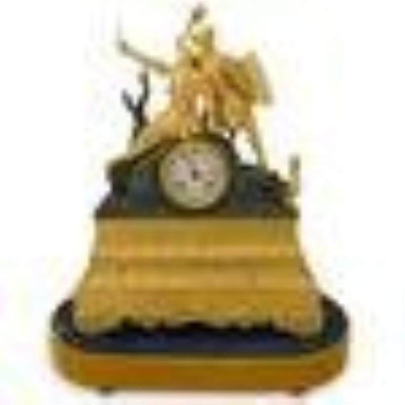 19th Cent. French Empire Gilt & Patinated Bronze Mantle Clock