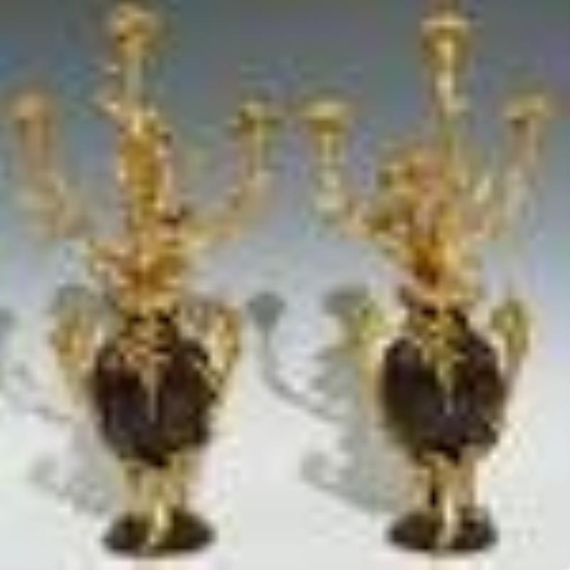 19th Cent. French Gilt Bronze & Marble Clock Set
