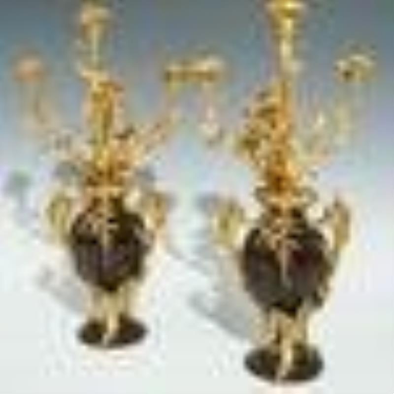 19th Cent. French Gilt Bronze & Marble Clock Set
