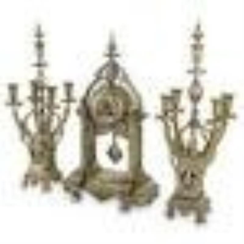 Antique French Silvered Bronze Garniture Clock Set