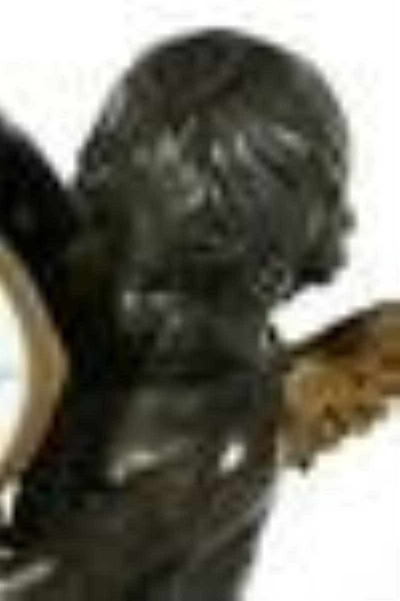 French 19C Antique Dore Bronze Cherub Statue Clock