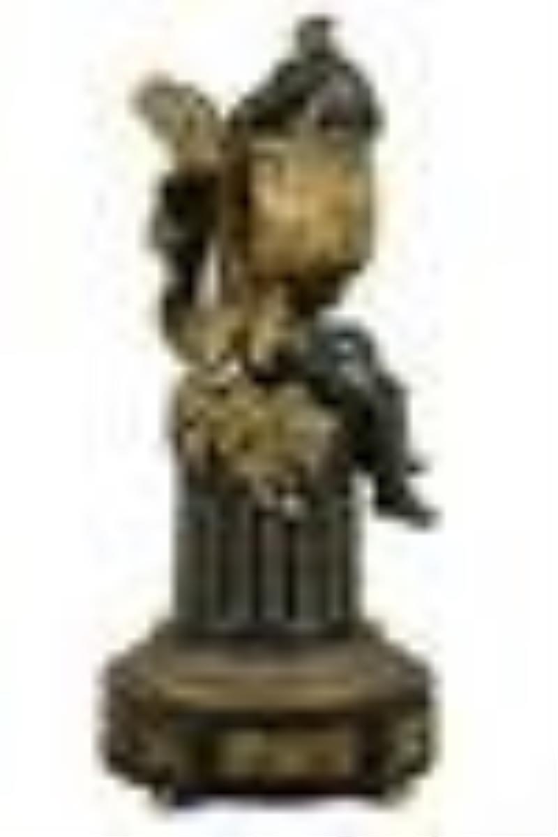French 19C Antique Dore Bronze Cherub Statue Clock