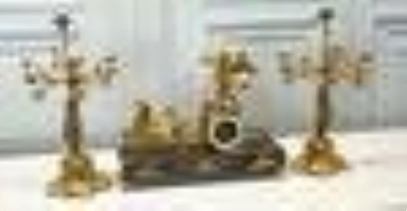 French Gilt Bronze Clock Garniture Set