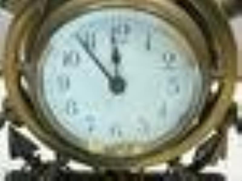 English Brass Ships Wheel Clock And Spyglass