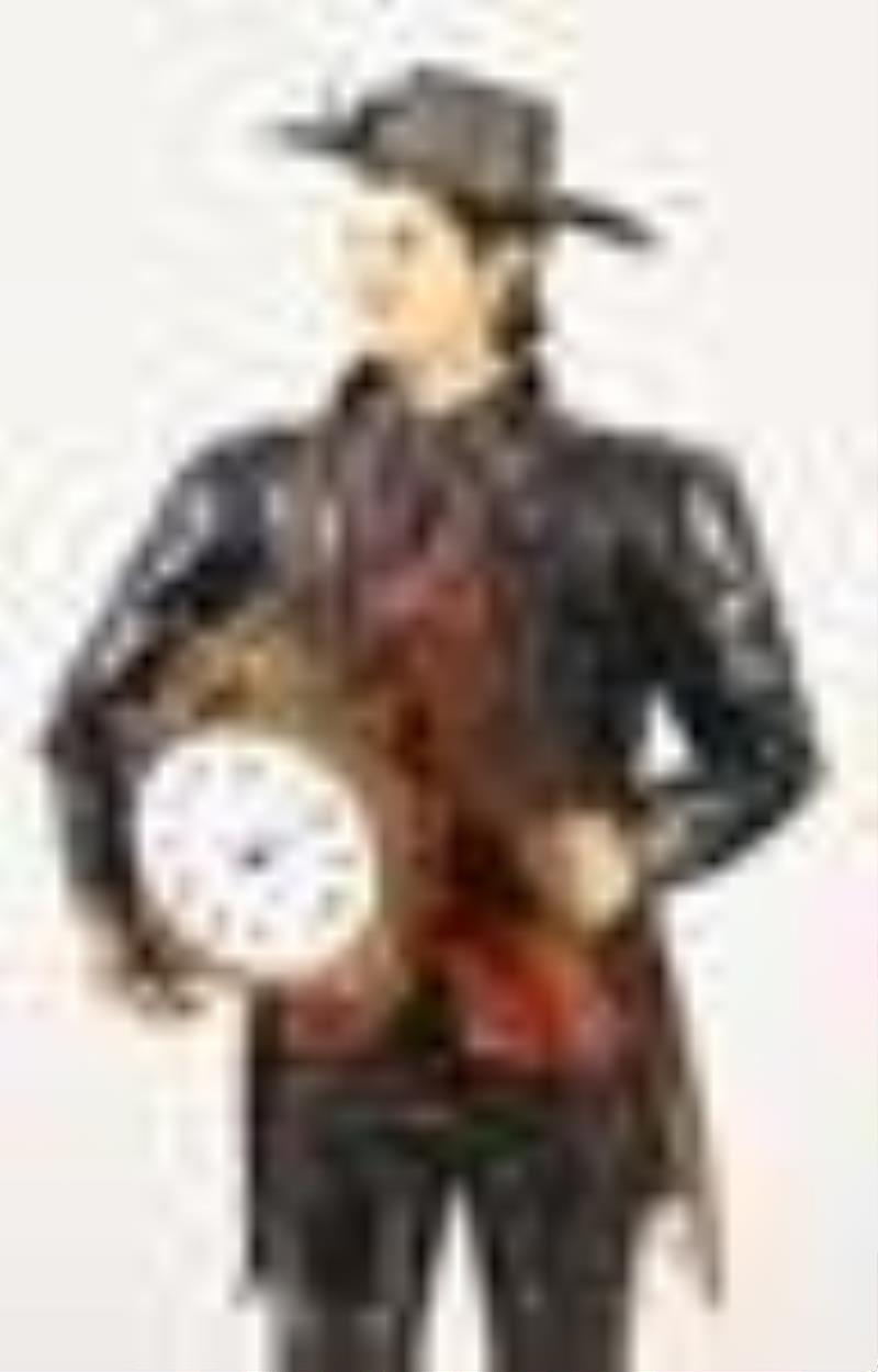 A good mid 19th century Black Forest sheet iron Uhrentrager or clock peddler figure