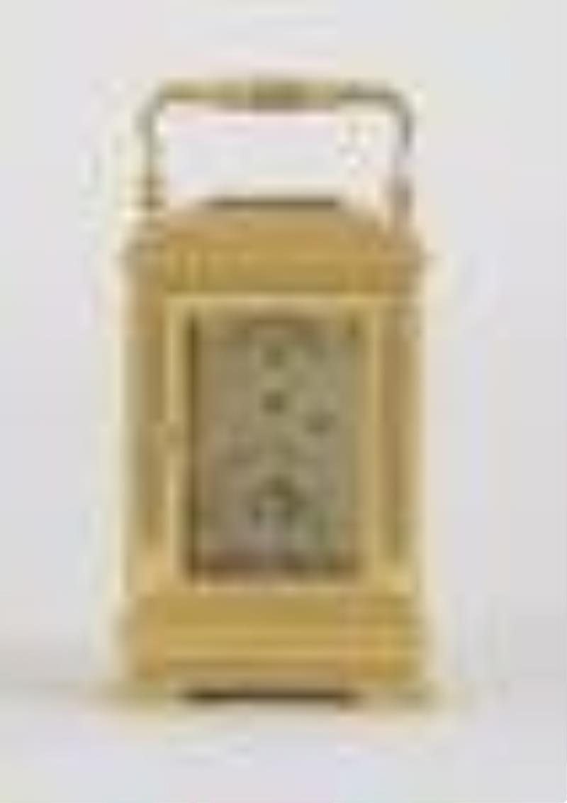 A fine mignonnette #1 carriage clock with portrait panels and travel case