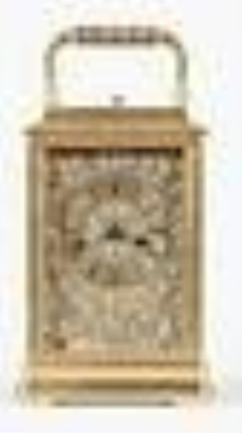 An unusual decorative late 19th century French hour repeating carriage clock by Brunelot
