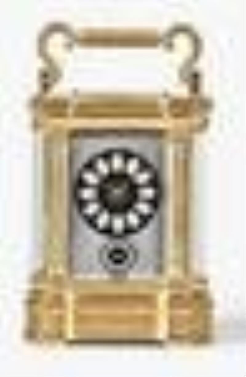 An attractive late 19th century hour repeating French carriage clock with Limoges dial