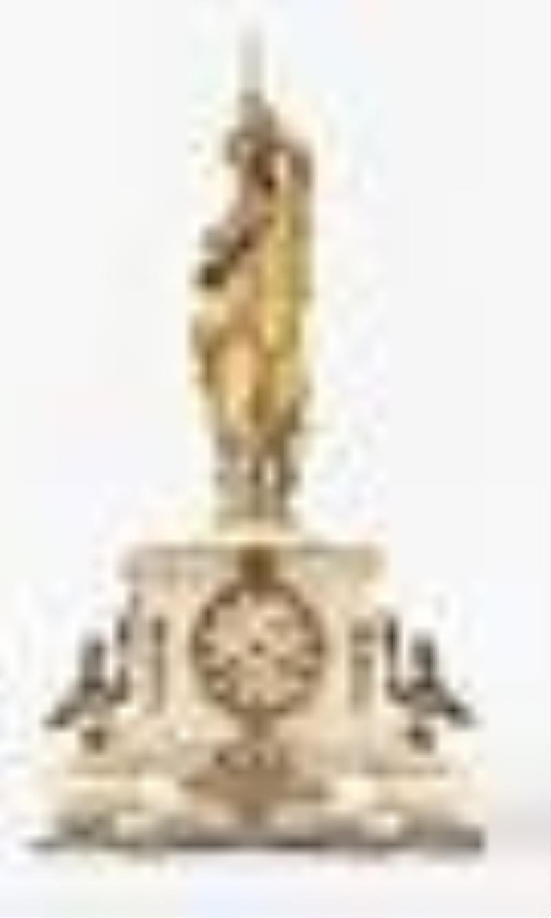 A late 19th century French figural mantel clock with conical pendulum