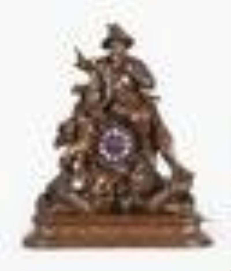 Black Forest musical shelf clock with hunting motif