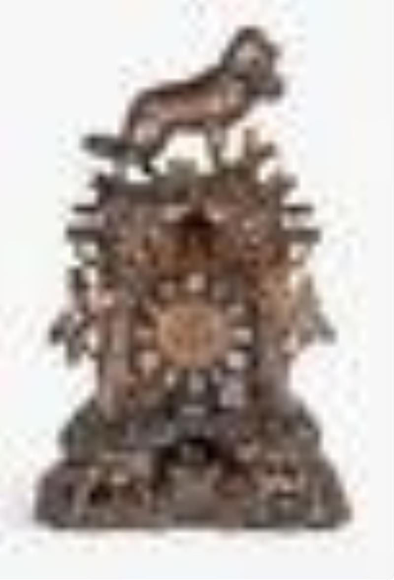 Black Forest hand carved shelf cuckoo clock with St. Bernard