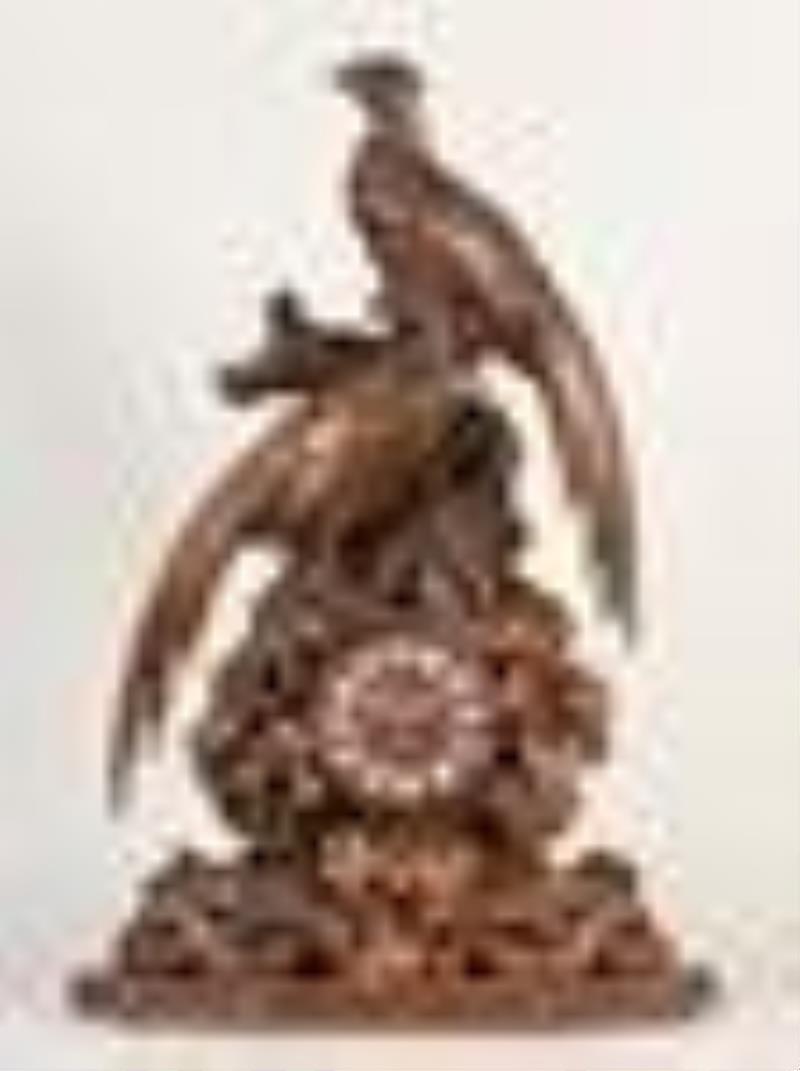 Large Black Forest mantel clock garniture