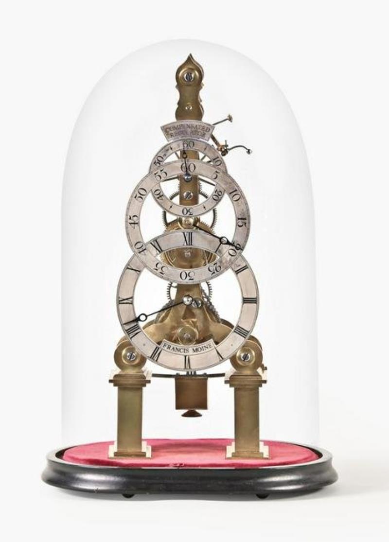 An interesting mid 20th century skeleton clock with coup perdu escapement