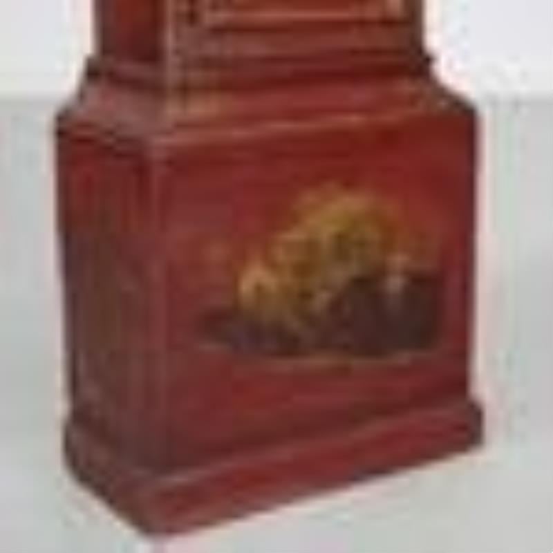 Red japanned tall clock supplied by Mario Buatta