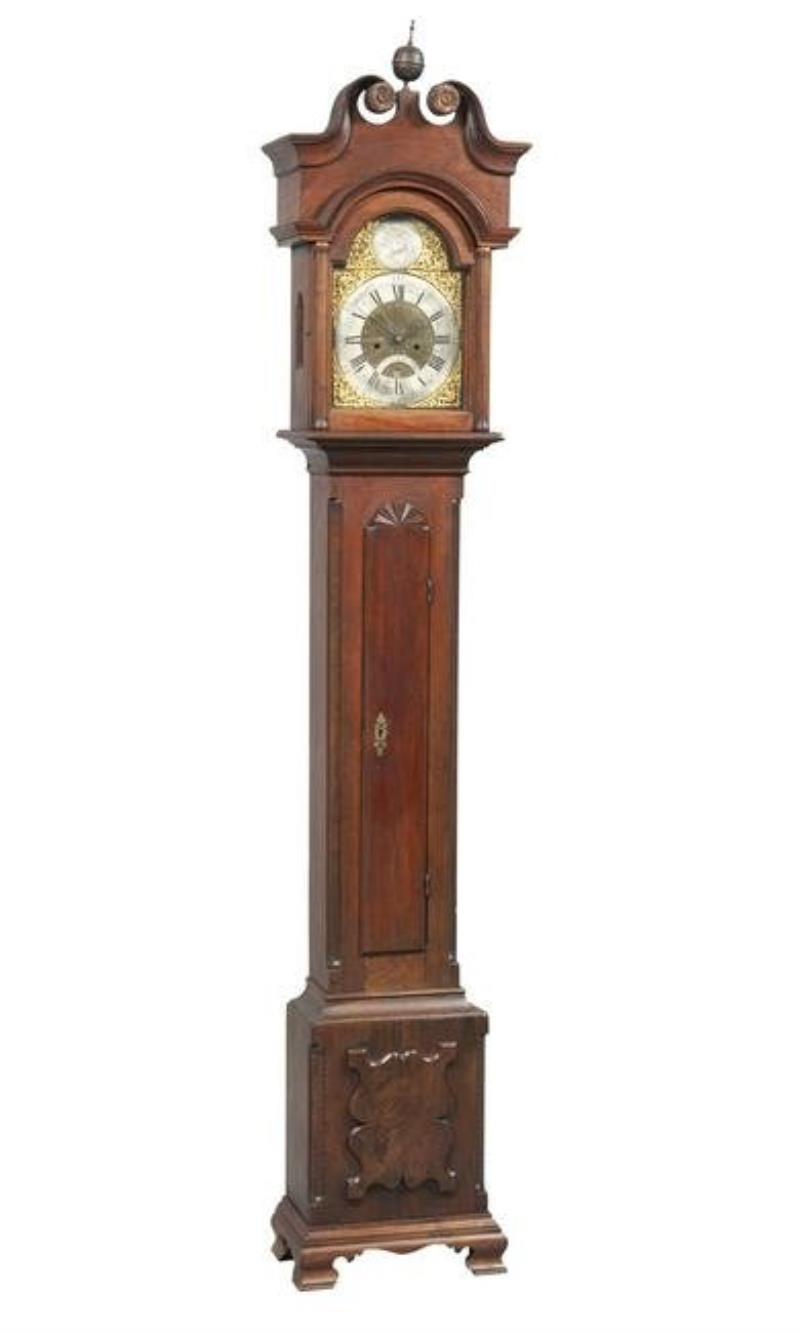 Chippendale Carved Walnut Tall Case Clock