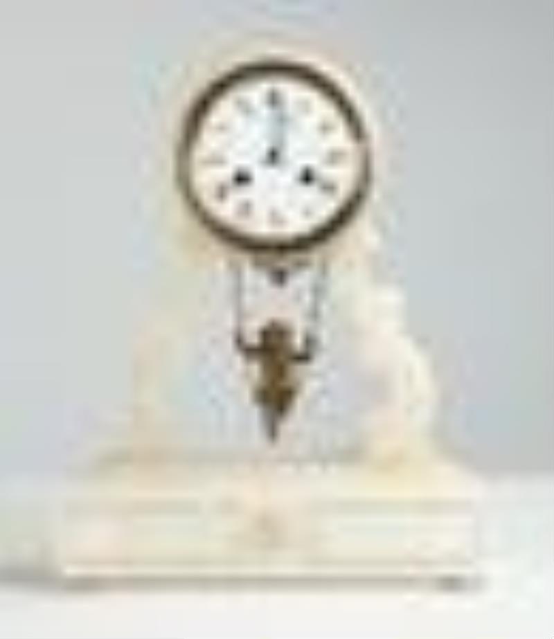 19th Century French Alabaster 'Cherub on a Swing' Mantle Clock