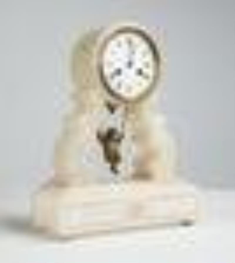 19th Century French Alabaster 'Cherub on a Swing' Mantle Clock