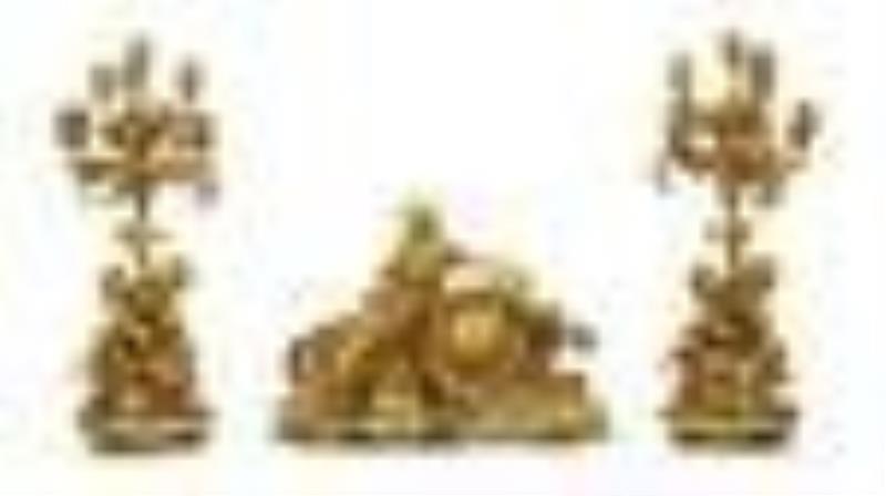 Napoleon III Gilt-Bronze Three-Piece Clock Set