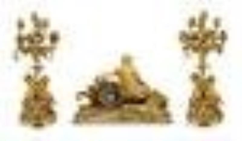 Napoleon III Gilt-Bronze Three-Piece Clock Set