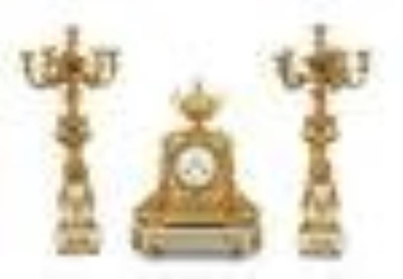 Three-Piece French Belle Epoque Marble Clock Set