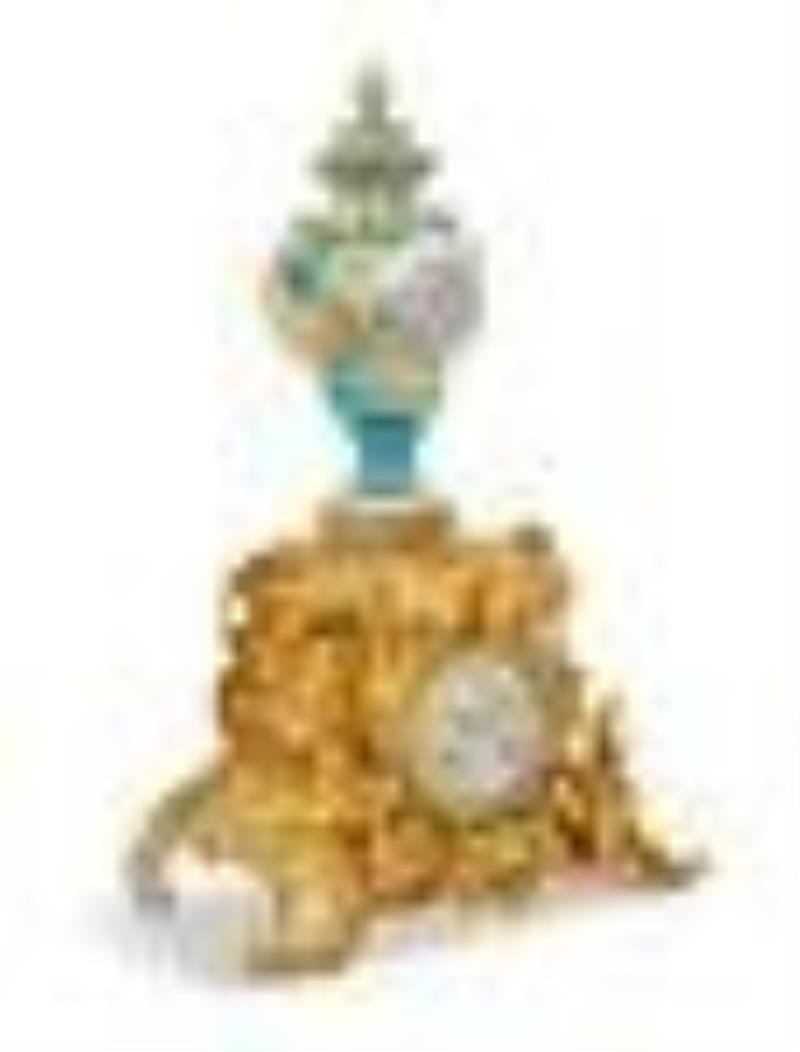 French Bronze and Porcelain Three-Piece Clock Set