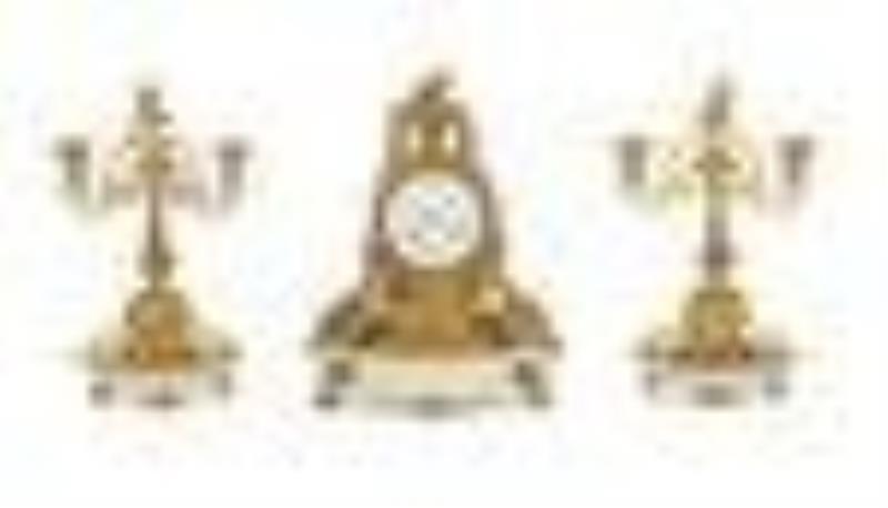 French Gilt-Bronze and Marble Clock Set