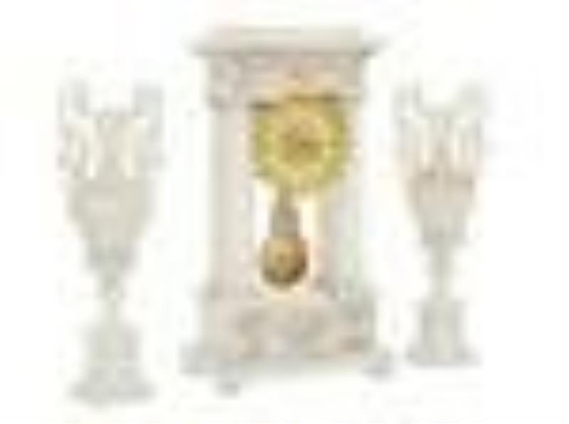 Louis-Philippe Three-Piece Alabaster Clock Set