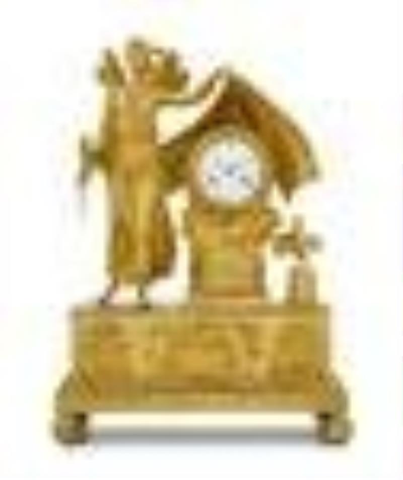 French Empire Gilt-Bronze Figural Clock
