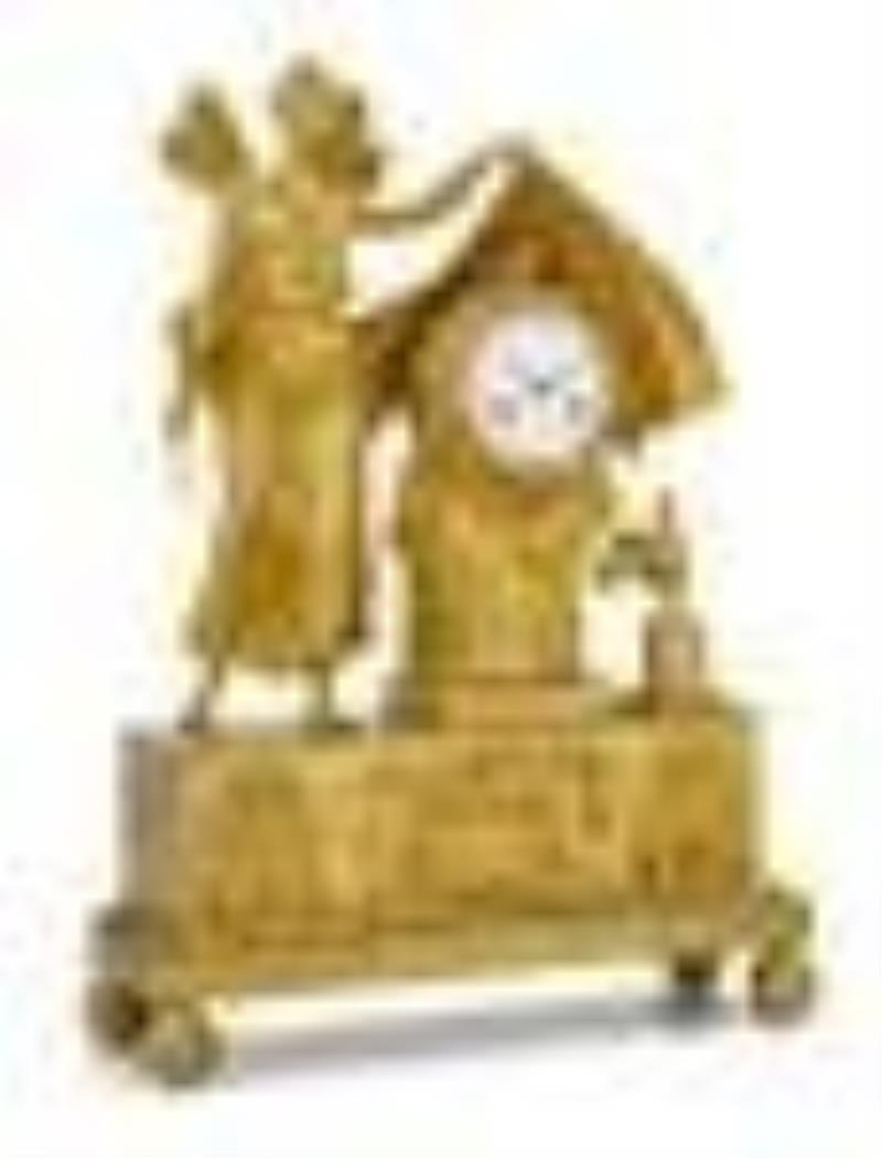 French Empire Gilt-Bronze Figural Clock