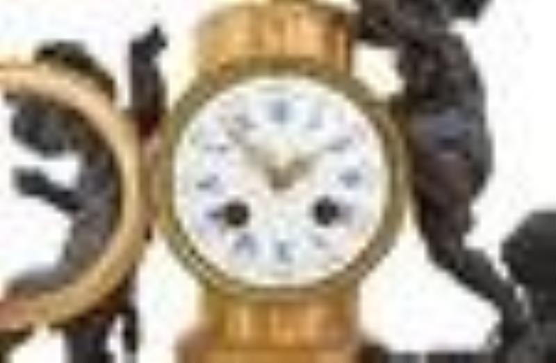 French Bronze and Glass Three-Piece Clock Set