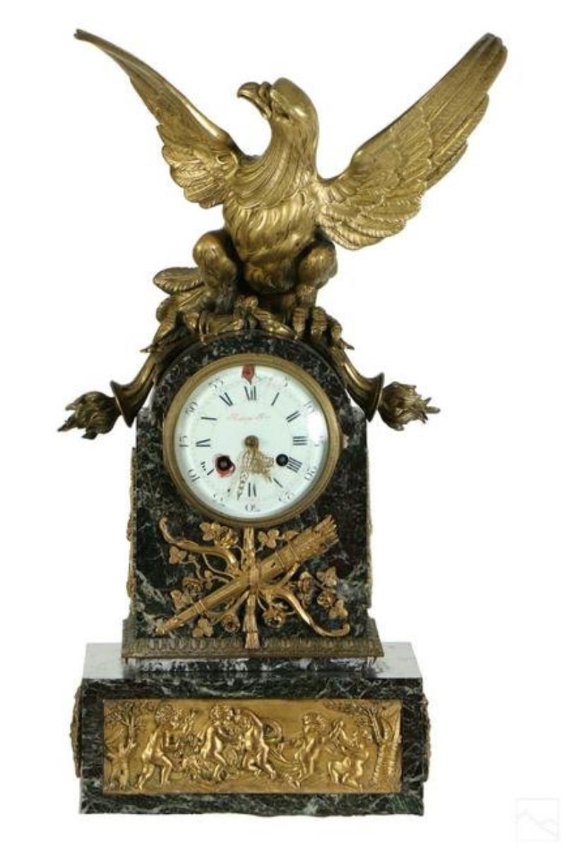 Raingo Freres French Empire Bronze & Marble Clock
