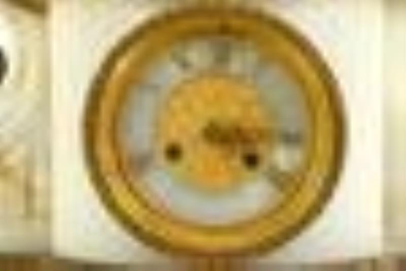 French 19C Antique Dore Bronze Marble Mantel Clock