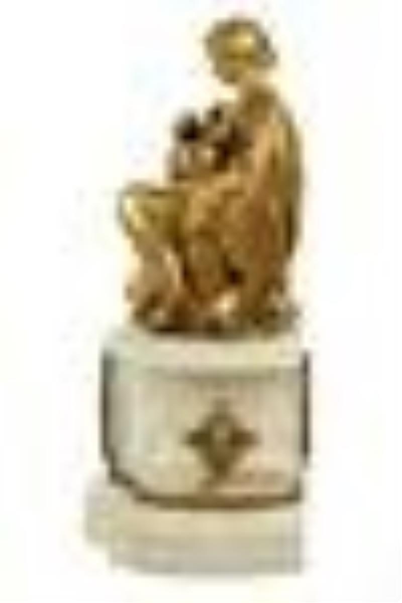 French 19C Antique Dore Bronze Marble Mantel Clock