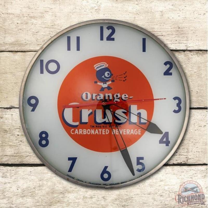 15" Orange Crush Telechron Lighted Advertising Clock