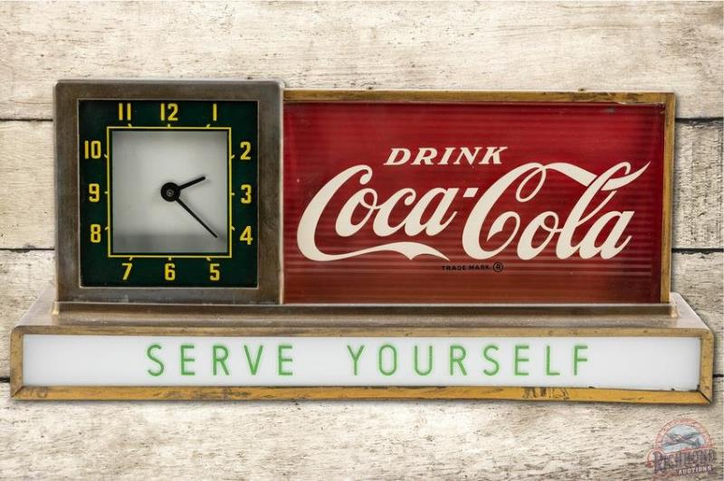 Drink Coca Cola Serve Yourself Lighted Counter Clock Sign