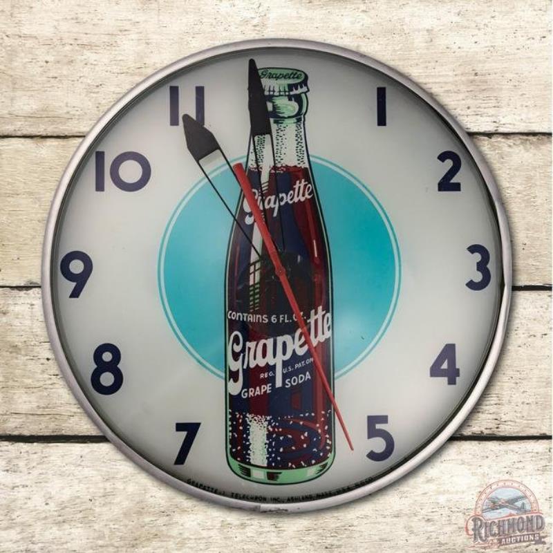 15" Grapette Soda Blue Dot Lighted Telechron Advertising Clock