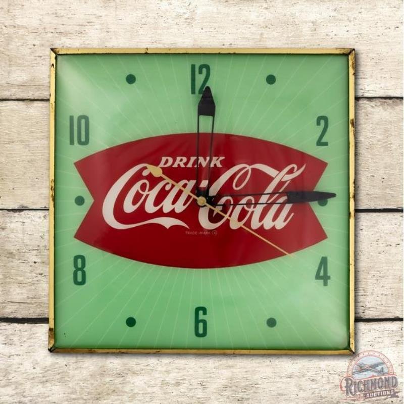 15" Drink Coca Cola Fishtail Logo Lighted Advertising Clock