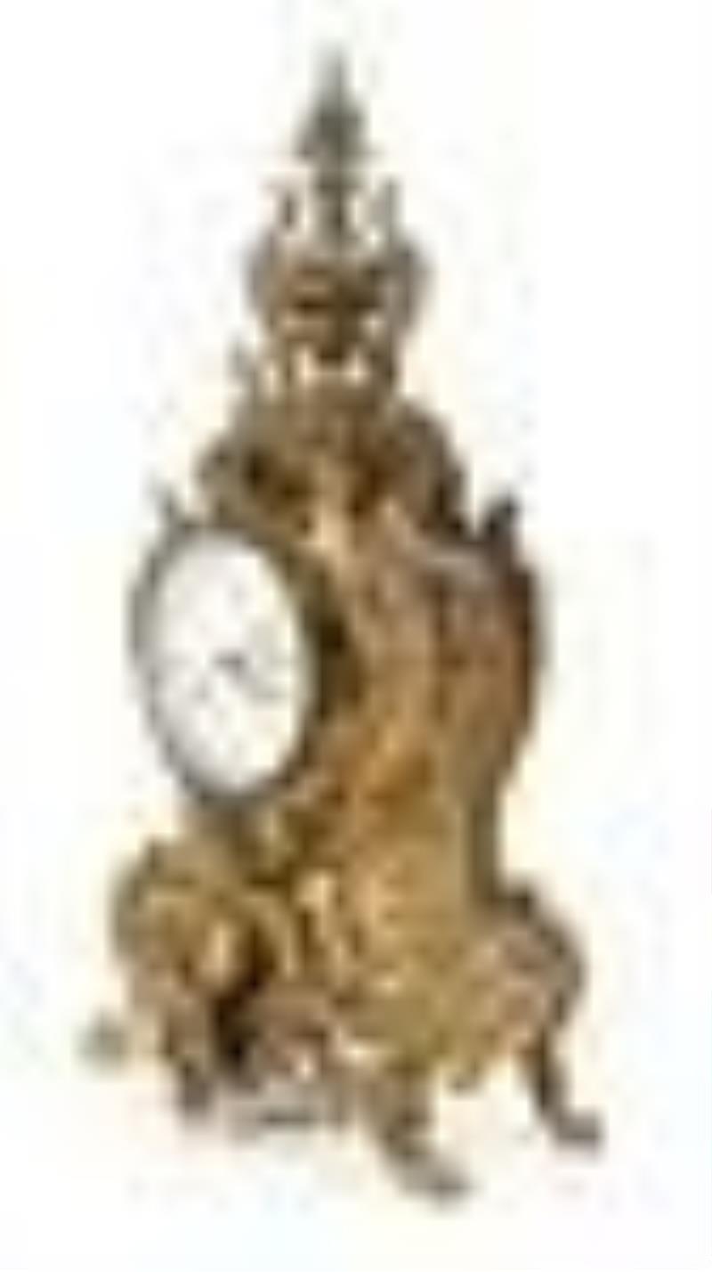 Tiffany & Co. Three Piece Bronze Dore Clock Garniture