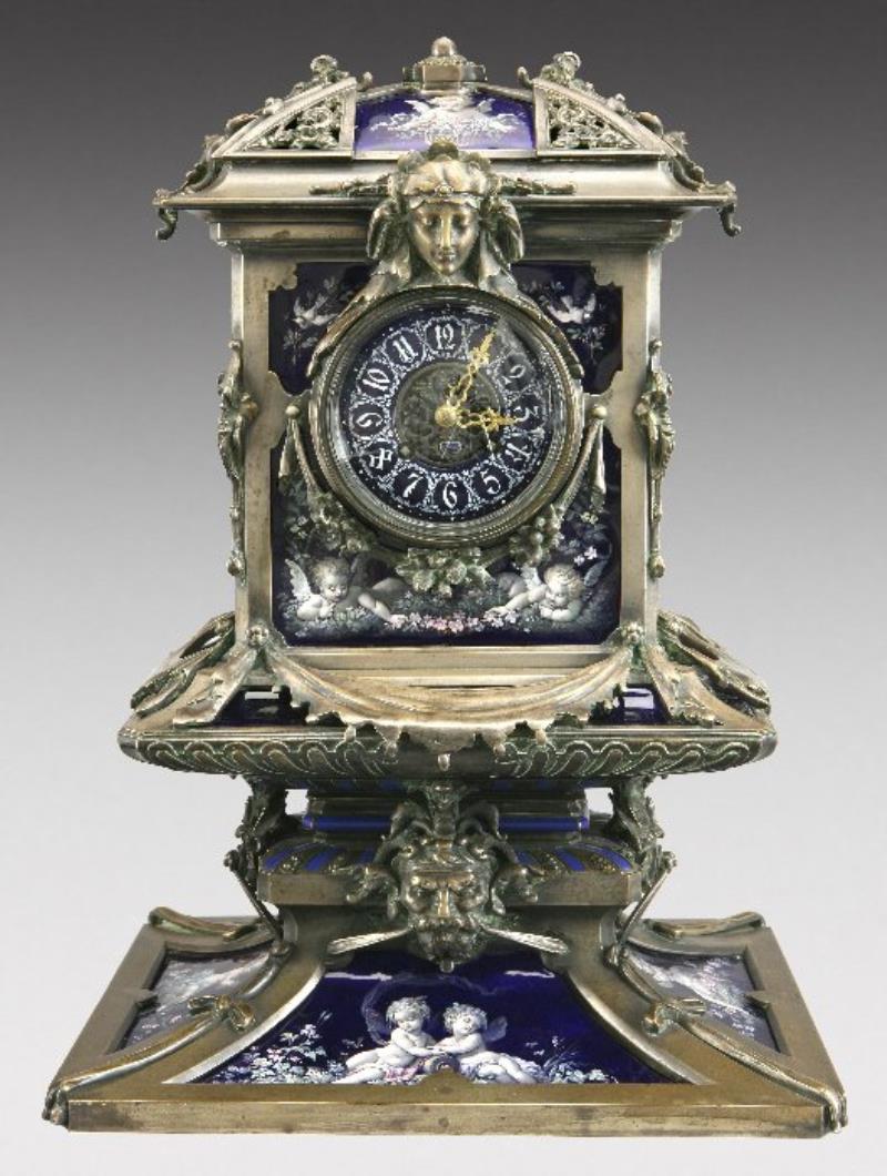 Tiffany and Company Limoges enameled mantel clock