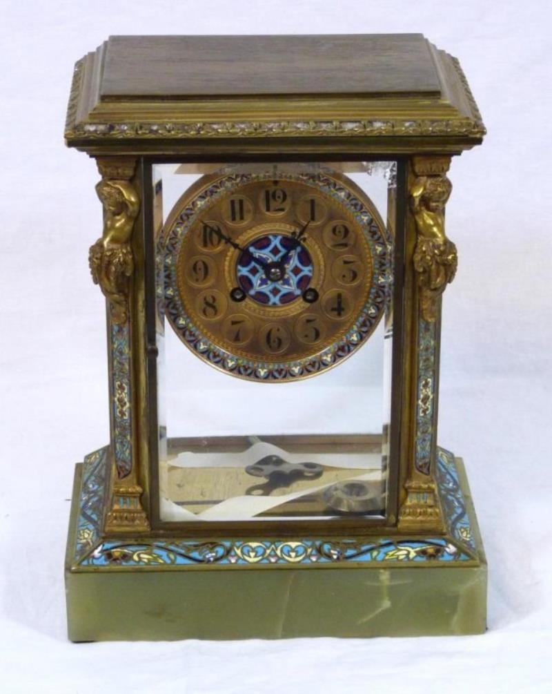 L. MARTI FRENCH CHAMPLEVE & ONYX MANTLE CLOCK