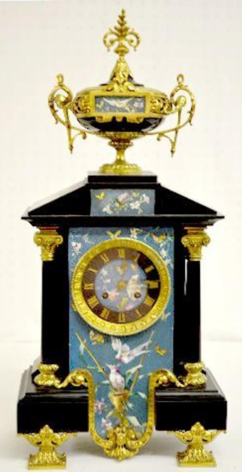 Fabulous French Slate & Cloisonné Mantel Clock