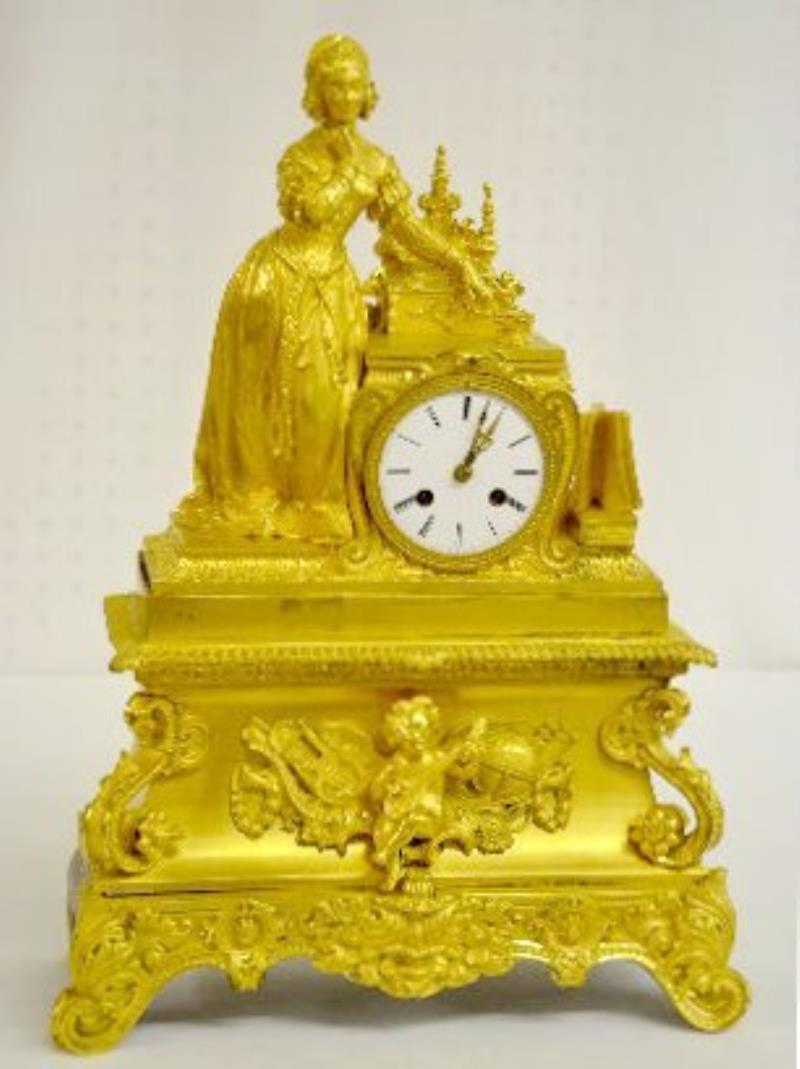 Pons 1827 Dore Bronze Clock w/Lady