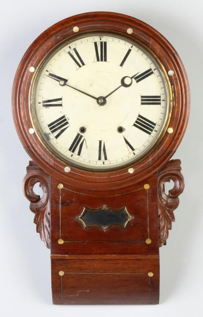 English Carved & Inlaid Walnut Gallery Clock