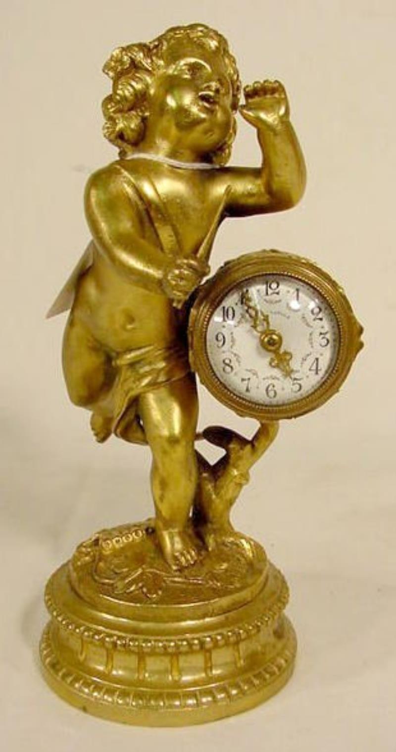 French Dore Bronze Musical Cherub Clock