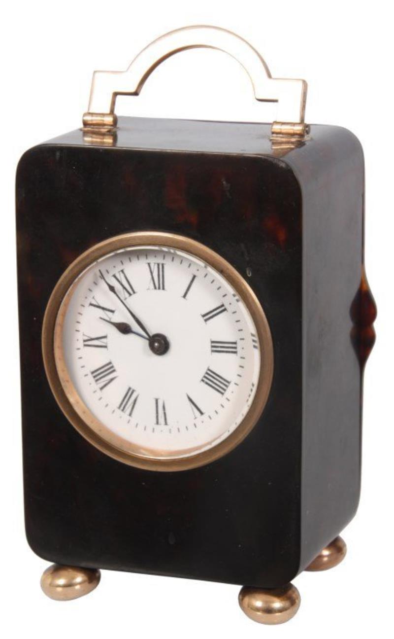 Tortoise Shell & Gold Mounted Carriage Clock