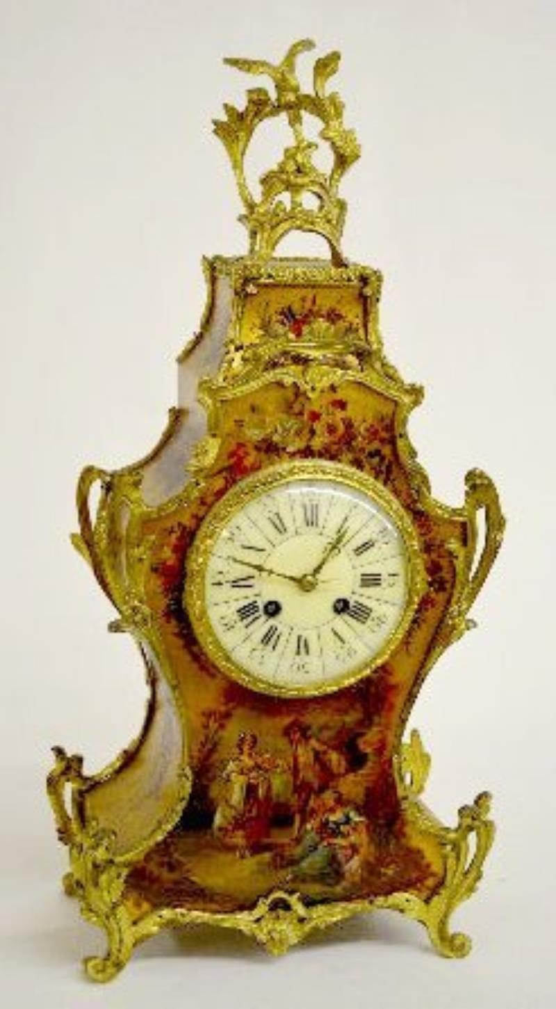 French Japy Frères Painted Wood Mantel Clock