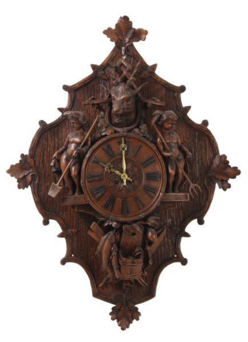 Black Forest Figural Carved Wall Clock