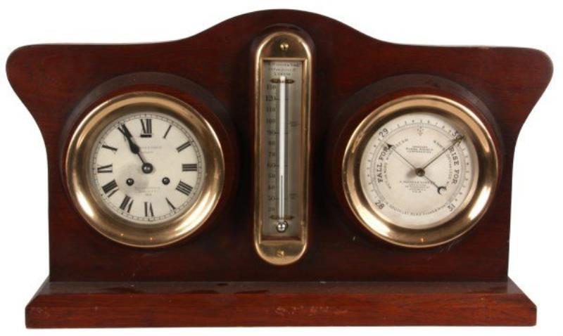 Ships Bell Desk Clock w/ Barometer & Thermometer
