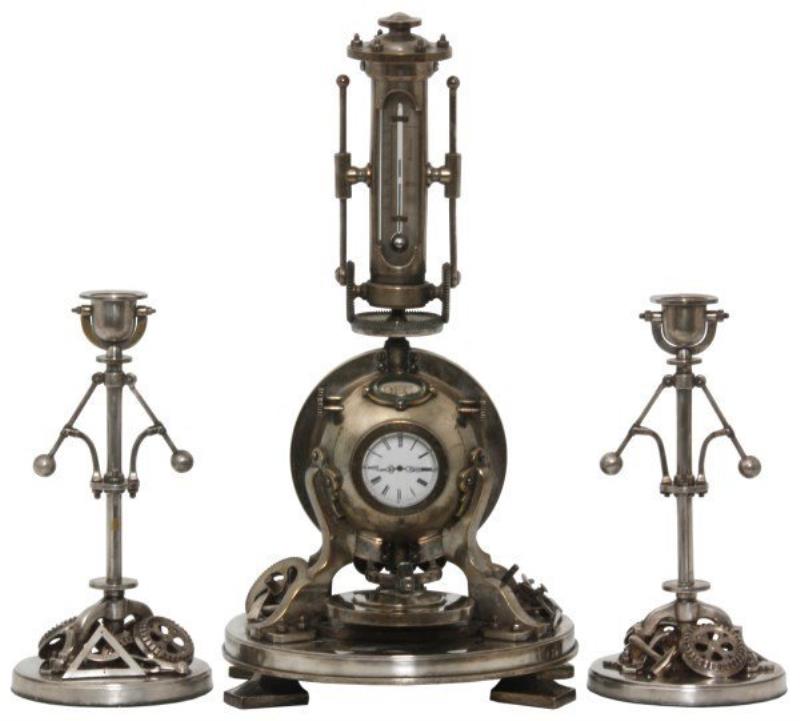 3 Pc. French Industrial Spherical Boiler Clock Set